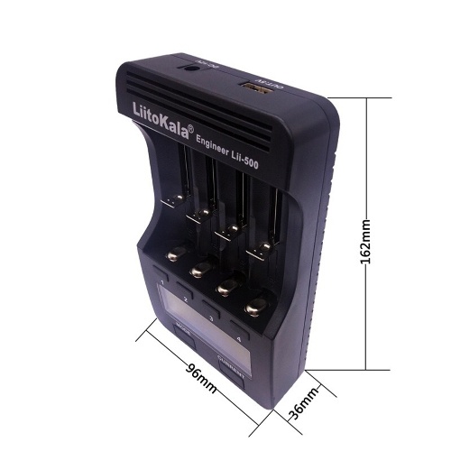 

Liitokala Lii-500 Quick Battery Recharger LCD Display Button Control 4-channel Independent Recharging Battery Capacity Measuring Function for 18650 26650 14500 AA AAA batteries