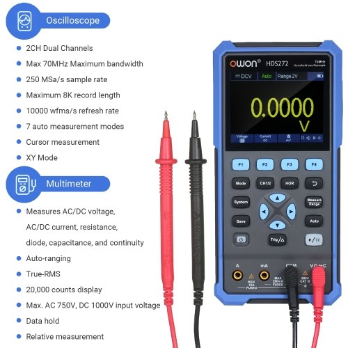 

OWON 2-in-1 Handheld Oscilloscope Multimeter 2 Channels Lab Oscilloscope