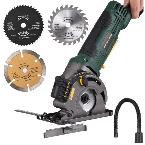 

Mini Circular Saw 4.8Amp Compact Circular Saw 3700RPM with Laser Guide Scale Ruler Vacuum Port 3 Blades for Cutting Woods Tile and Soft Metal Design for Small Projects