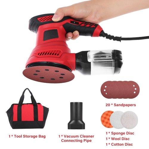 

300W Random Orbit Sander 2.5-Amp Orbital Sander with 6 Variable Speeds 13000 OPM 20pcs Sanding Discs Sponge Disc Wool Disc Tool Bag Efficient Collector for Woodworking Sanding Detailing Finishing