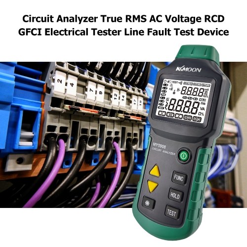 

KKmoon MY5908 Digital LCD Backlight Circuit Analyzer True RMS AC Voltage RCD GFCI Electrical Tester Line Fault Test Device