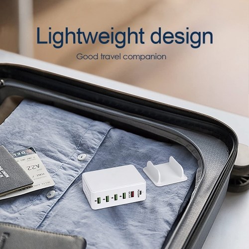 65W 6 Ports USB C Charging Station Multiports Hub Portable PD3.0 & QC3.0 Fast USB C Wall Charger for Smartphone Tablet and More 