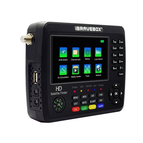 

iBRAVEBOX V10 Finder Max+ HD Искатель сигнала спутникового телевидения DVB-S/S2/S2X Цифровой портативный измеритель сигнала Спутниковый искатель H.265 4,3-дюймовый ЖК-дисплей для настройки спутниковой антенны