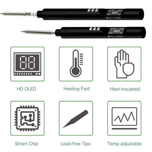 PTS200 Max 100W 0,96 Zoll OLED-Display Intelligentes Lötkolben ESP32 Open Source Lötstift Typ-C Schnittstellenunterstützung PD2.0/3.0 Ladeprotokoll mit Auto Sleep-Funktion