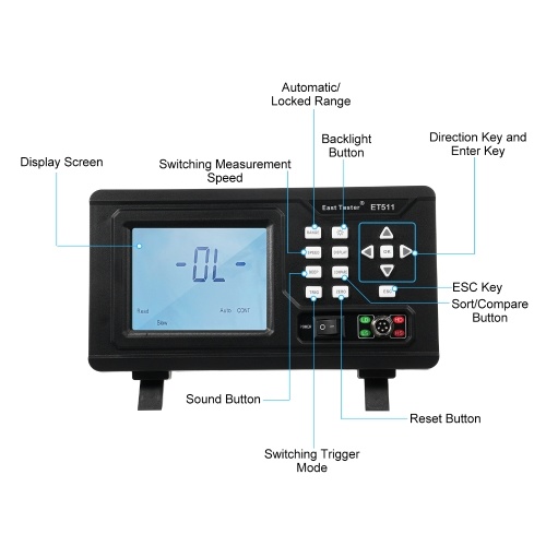 East Tester ET511 DC Low Resistance Tester Portable Milliohm Meter Microresistance Tester Low Resistance Tester Direct Current LCD Display with Backlight Low Resistance Tester  for Resistance Measurement (10μΩ~20kΩ) 