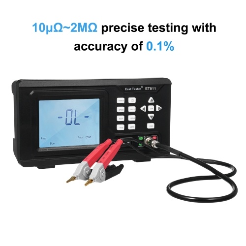 East Tester ET511 DC Low Resistance Tester Portable Milliohm Meter Microresistance Tester Low Resistance Tester Direct Current LCD Display with Backlight Low Resistance Tester  for Resistance Measurement (10μΩ~20kΩ) 