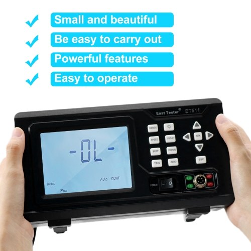 East Tester ET511 DC Low Resistance Tester Portable Milliohm Meter Microresistance Tester Low Resistance Tester Direct Current LCD Display with Backlight Low Resistance Tester  for Resistance Measurement (10μΩ~20kΩ) 