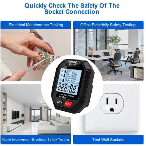 Intelligent Socket Tester Handheld Voltage Tester RCD Leakage Detection Tool LCD Display with Voice Broadcast Automatic Shutdown Function for Home Office and Industrial Use 