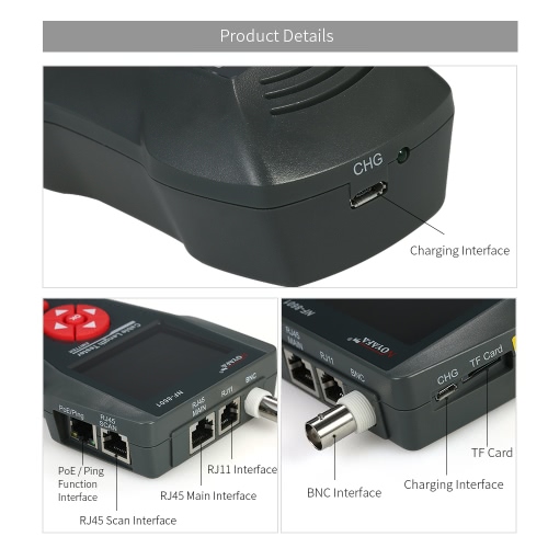 Multi-functional LCD Network Cable Tester Wire Tracker RJ11 RJ45 BNC Wire Length Finder with 8 Remote Adapters PING & POE Testing