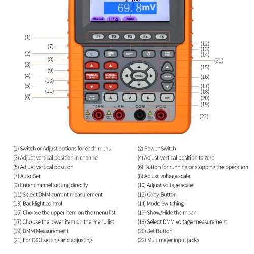 

Owon HDS1021M-N Single Channel Oscilloscope Handheld Oscilloscopes Digital Storage Oscilloscope & Multimeter 20MHz Bandwidth 500M/s Sampling Rate
