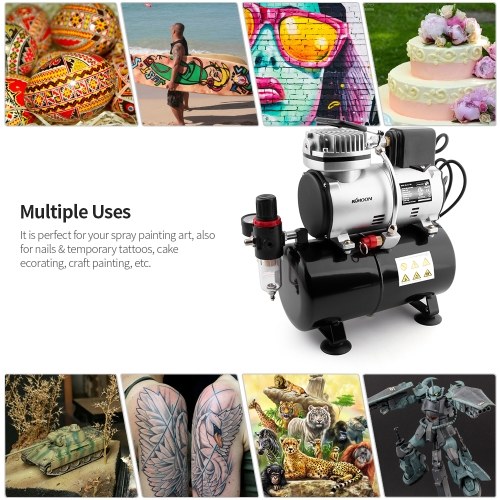 

KKmoon Professional 1/6 HP Piston Airbrush Compressor Oil-less Quiet High-pressure Pump Tattoo Manicure Spraying Air Compressor with Tank