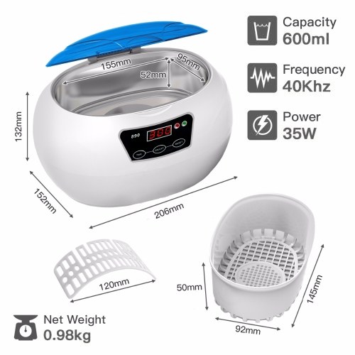 

JP-890 600ml Ultrasonic Cleaner 35W 40KHz Ultrasonic Washing Coins Money Jewelry Cleaner Pedicure Nail Art Tools