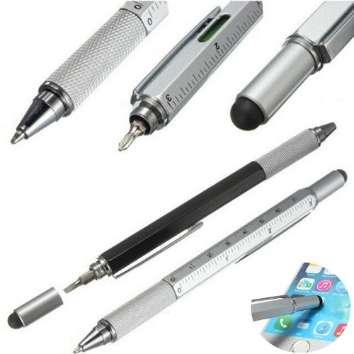 5 in1 Multitool Touch Screen Stylus Ballpoint Pen Spirit Level Ruler Screwdriver Red