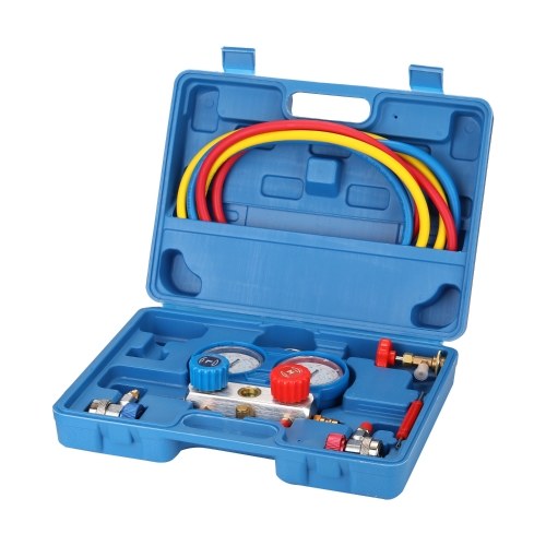 

Manifold Dual Gauges Set Refrigeration Equipment Pressure Measuring Tool Kit with 3 Recharge Hoses