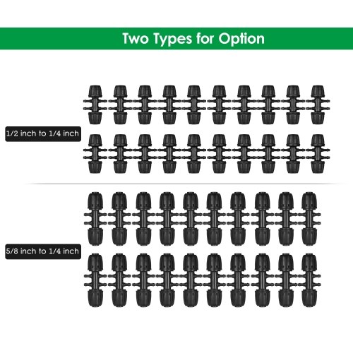 KKmoon 20 Pieces Barbed Tee Drip Irrigation Tubing Connectors Hose Joint 5/8 Inch to 1/4 Inch 6 Way Fittings Adapter