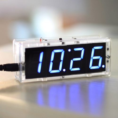 Compact 4-stellige Digital-LED Talking Clock DIY Kit Lichtsteuerung Temperatur Datum Zeitanzeige transparente Fall