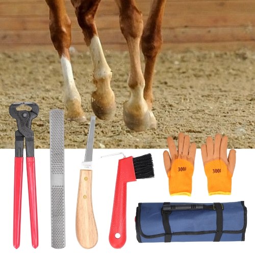 

6PCS Horse Hoof Nipper Trimming Shoeing File Rasp Handle Hoof Cutter Brush Tool Farrier Horse Care Accessory