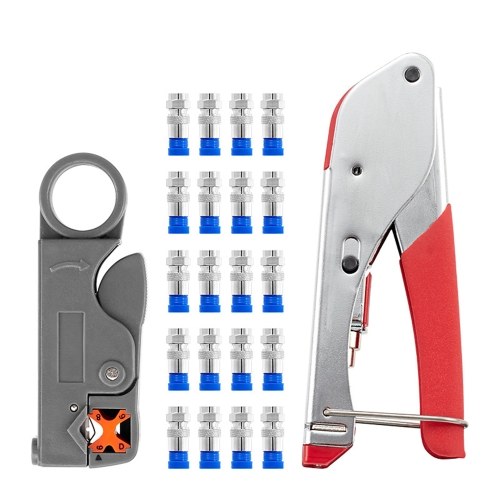 

Network Cable Tool Set Crimping Pliers Set Coaxial Cable Press Pliers Rotary Adjustable Wire Stripper with 20pcs F-connector