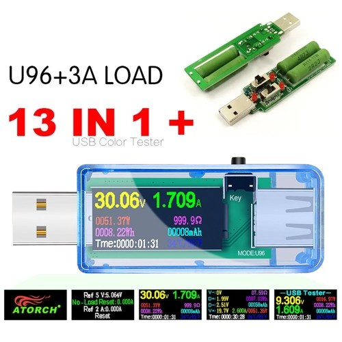 13 in 1 USB Tester Current Voltage Indicator Color LCD Display USB Tester Electric Ammeter Power   Meter Charge DC Digital Multimeter Voltmeter Wattmeter Portable High-Precision USB Tester 
