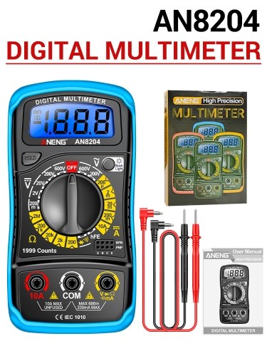 Multifunctional Multimeter 1999 Counts High-precision AC/DC Voltage DC Current Tester Diode Triode Resistance Measurement On/off Buzzer Detection with LCD Display Blue Backlight, Black 
