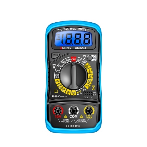 Multifunctional Multimeter 1999 Counts High-precision AC/DC Voltage DC Current Tester Diode Triode Resistance Measurement On/off Buzzer Detection with LCD Display Blue Backlight, Black 