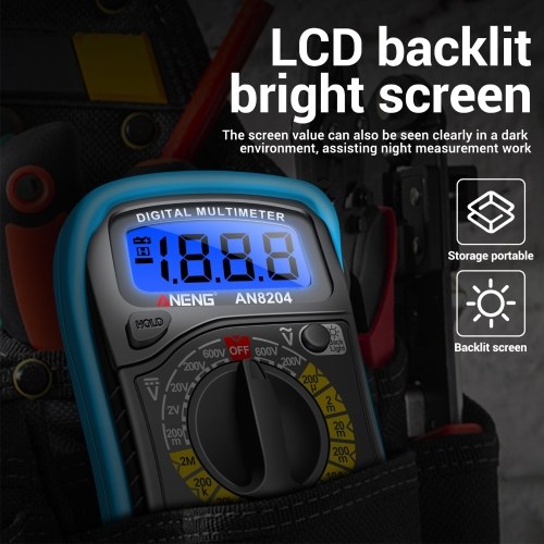 Multifunctional Multimeter 1999 Counts High-precision AC/DC Voltage DC Current Tester Diode Triode Resistance Measurement On/off Buzzer Detection with LCD Display Blue Backlight, Black 