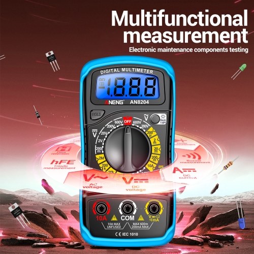 Multifunctional Multimeter 1999 Counts High-precision AC/DC Voltage DC Current Tester Diode Triode Resistance Measurement On/off Buzzer Detection with LCD Display Blue Backlight, Black 