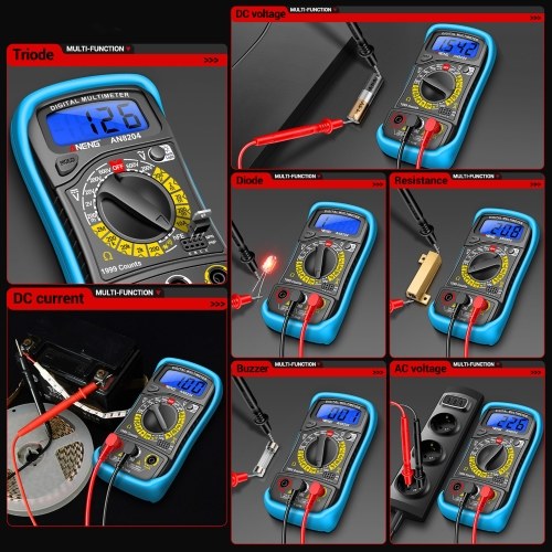 Multifunctional Multimeter 1999 Counts High-precision AC/DC Voltage DC Current Tester Diode Triode Resistance Measurement On/off Buzzer Detection with LCD Display Blue Backlight, Black 