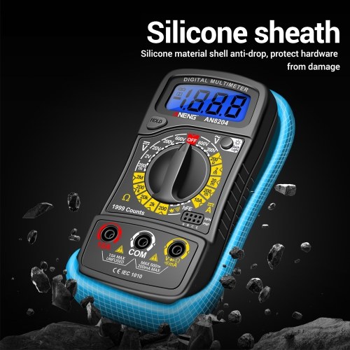 Multifunctional Multimeter 1999 Counts High-precision AC/DC Voltage DC Current Tester Diode Triode Resistance Measurement On/off Buzzer Detection with LCD Display Blue Backlight, Black 
