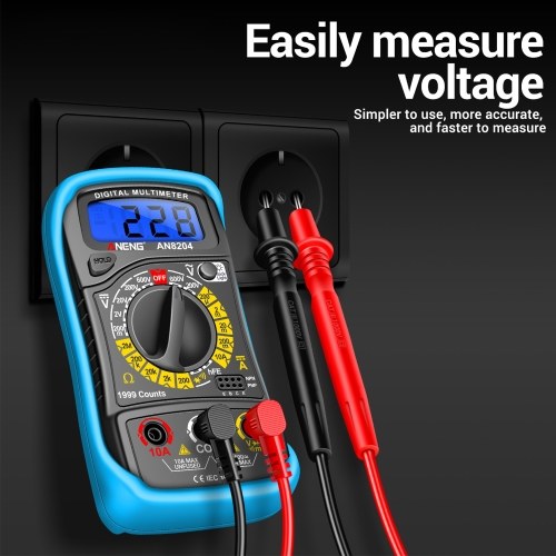 Multifunctional Multimeter 1999 Counts High-precision AC/DC Voltage DC Current Tester Diode Triode Resistance Measurement On/off Buzzer Detection with LCD Display Blue Backlight, Black 