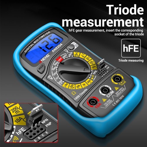 Multifunctional Multimeter 1999 Counts High-precision AC/DC Voltage DC Current Tester Diode Triode Resistance Measurement On/off Buzzer Detection with LCD Display Blue Backlight, Black 