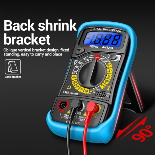 Multifunctional Multimeter 1999 Counts High-precision AC/DC Voltage DC Current Tester Diode Triode Resistance Measurement On/off Buzzer Detection with LCD Display Blue Backlight, Black 