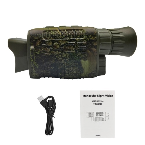 NV1000 Outdoor Night Vision Device Infrared Optical Night Vision Monocular Device 9 Languages 5X Digital Zoom Photo Video Playback 200M Full Dark Viewing Distance for Outdoor Hunt Boating