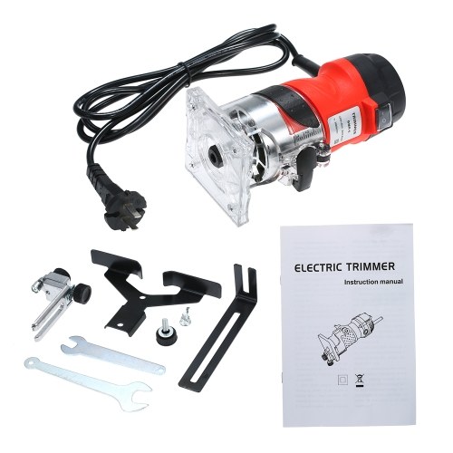 

800W 220V Trim Router 30000r/min with Transparent Base Edge Guide Wood Laminate Trimmer Compact Palm Router Corded for Woodworking Trimming Slotting Notching / CN Plug / Red