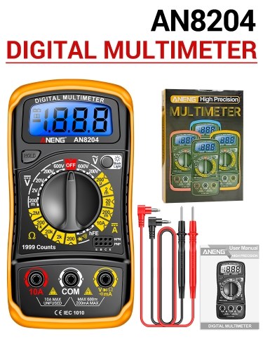 Multifunctional Multimeter 1999 Counts High-precision AC/DC Voltage DC Current Tester Diode Triode Resistance Measurement On/off Buzzer Detection with LCD Display Blue Backlight, Black 