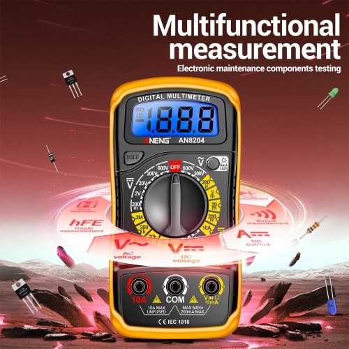 Multifunctional Multimeter 1999 Counts High-precision AC/DC Voltage DC Current Tester Diode Triode Resistance Measurement On/off Buzzer Detection with LCD Display Blue Backlight, Black 
