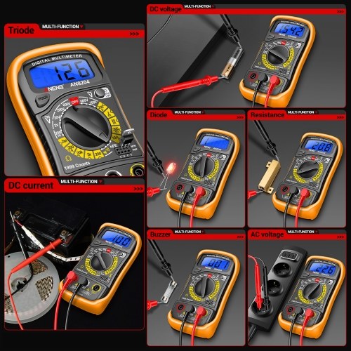Multifunctional Multimeter 1999 Counts High-precision AC/DC Voltage DC Current Tester Diode Triode Resistance Measurement On/off Buzzer Detection with LCD Display Blue Backlight, Black 