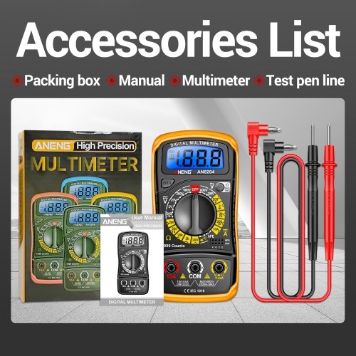 Multifunctional Multimeter 1999 Counts High-precision AC/DC Voltage DC Current Tester Diode Triode Resistance Measurement On/off Buzzer Detection with LCD Display Blue Backlight, Black 