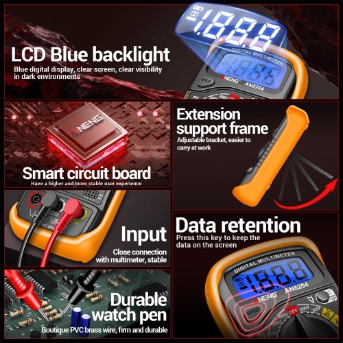 Multifunctional Multimeter 1999 Counts High-precision AC/DC Voltage DC Current Tester Diode Triode Resistance Measurement On/off Buzzer Detection with LCD Display Blue Backlight, Black 