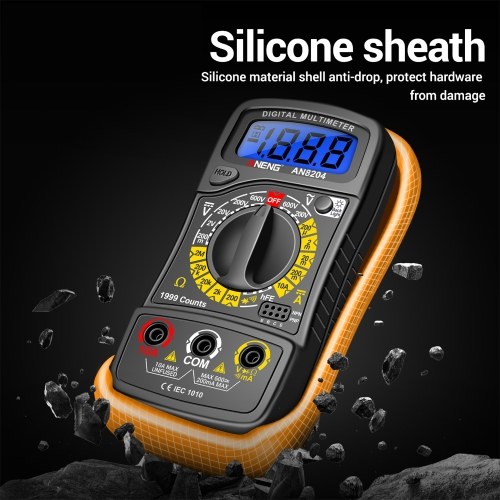 Multifunctional Multimeter 1999 Counts High-precision AC/DC Voltage DC Current Tester Diode Triode Resistance Measurement On/off Buzzer Detection with LCD Display Blue Backlight, Black 