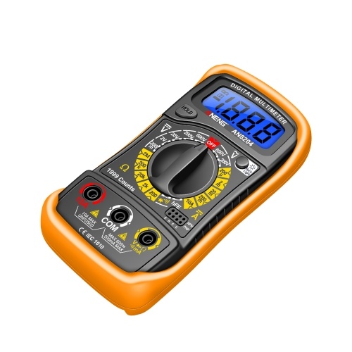Multifunctional Multimeter 1999 Counts High-precision AC/DC Voltage DC Current Tester Diode Triode Resistance Measurement On/off Buzzer Detection with LCD Display Blue Backlight, Black 