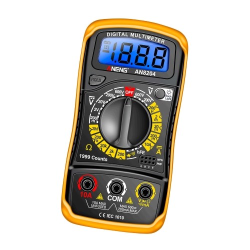 Multifunctional Multimeter 1999 Counts High-precision AC/DC Voltage DC Current Tester Diode Triode Resistance Measurement On/off Buzzer Detection with LCD Display Blue Backlight, Black 