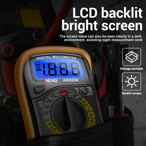 Multifunctional Multimeter 1999 Counts High-precision AC/DC Voltage DC Current Tester Diode Triode Resistance Measurement On/off Buzzer Detection with LCD Display Blue Backlight, Black 