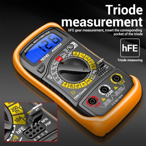 Multifunctional Multimeter 1999 Counts High-precision AC/DC Voltage DC Current Tester Diode Triode Resistance Measurement On/off Buzzer Detection with LCD Display Blue Backlight, Black 