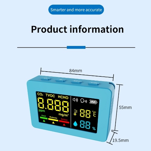 Electrochemical Formaldehyde Sensor Air Quality Detector HCHO TVOC CO2 Tester High Precise Temperature Humidity Test Meter with Voice Alarm Function 
