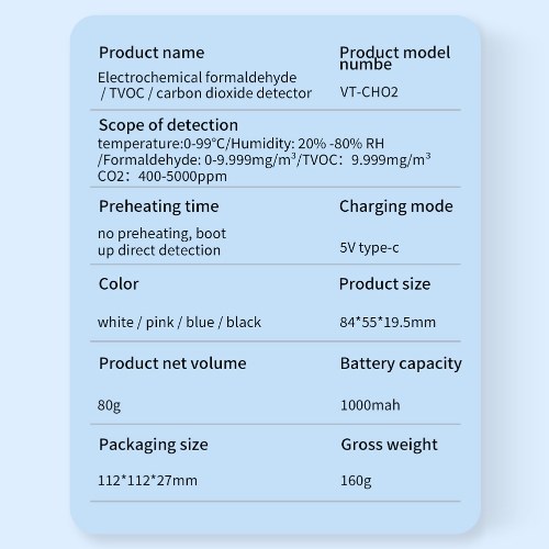 Electrochemical Formaldehyde Sensor Air Quality Detector HCHO TVOC CO2 Tester High Precise Temperature Humidity Test Meter with Voice Alarm Function 