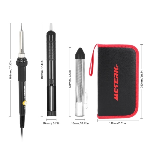 

Meterk 14 in 1 Soldering Iron Kit 60W Adjustable Temperature Welding Soldering Iron with ON/OFF Switch 5pcs Soldering Tips Solder Sucker Desoldering Wick Solder Wire Anti-static Tweezers Iron Stand with Cleaning Sponge Tool Box