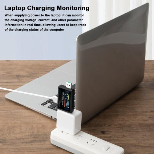 Multi-function USB Voltage Current Test Meter Digital IPS Display Capacity Tester Power Tester Digital Voltmeter Electrical Appliances Detection Device Support 9 Groups of Measurement Data Storage Function 