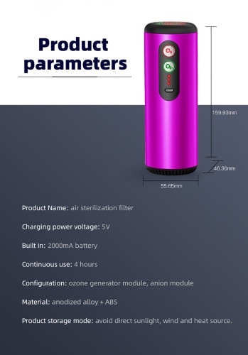 

Anion & Ozone Air Purifier USB Charge for Car Home or Office