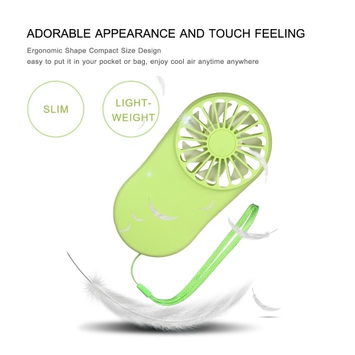 Mini Portable Fan Speed Adjustable USB Rechargeable Handheld Fan Personal Cooling Fan Pocket Fan with Hanging Rop for Outdoor Travel Home Office Green